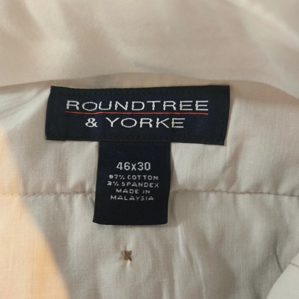 Roundtree & Yorke Pants TravelSmart Mens 46x30 Khaki  Stretch Waist Straight Fit